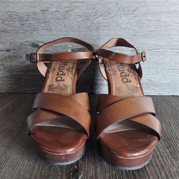 Mudd Kylie Wedge Sandals Ankle Strap Buckle - Brown - Size 6.5 - Picture 2 of 9